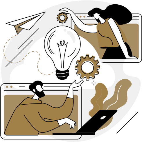 Creative teamwork with lightbulb and gears illustration.